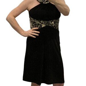Joseph Ribkoff sz 8 Animal Print Black Halter Dress Evening Formal LBD
